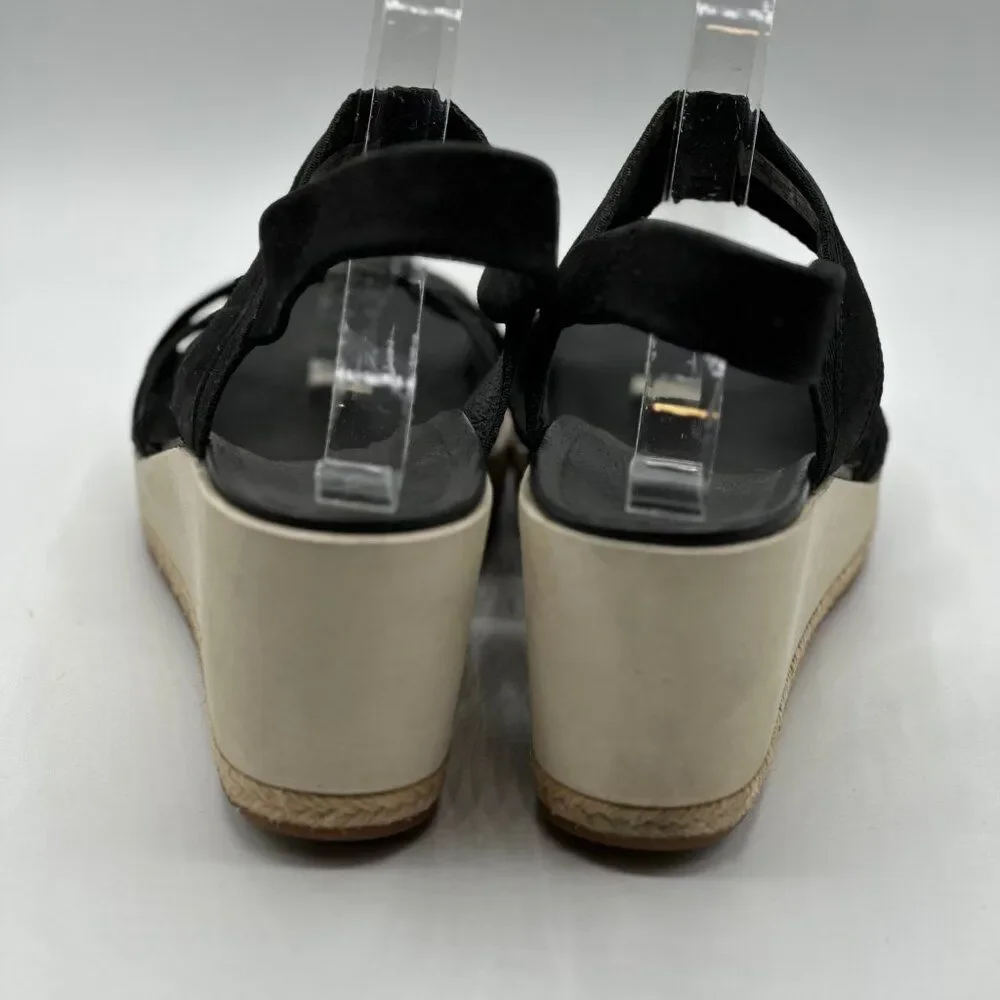 Merrell Women's Kaiteri Nubuck Leather Wedge Espadrille Black Sandals Size 11